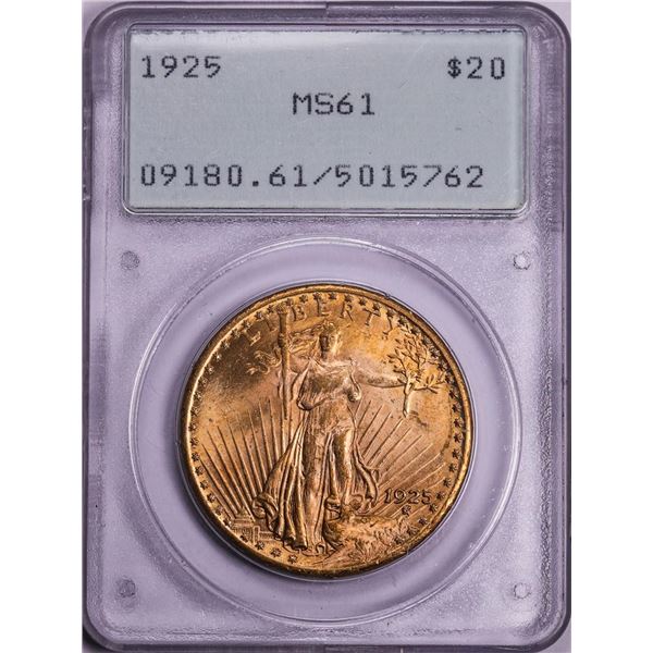1925 $20 St. Gaudens Double Eagle Gold Coin PCGS MS61 Old Green Rattler Holder