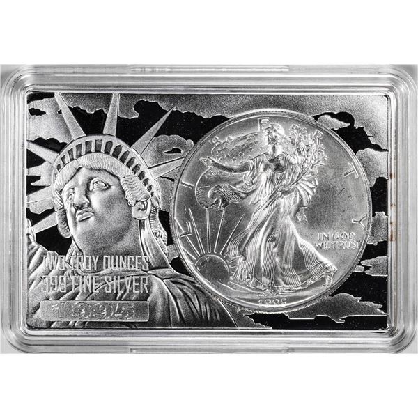 1995 $1 American Silver Eagle Coin & 2oz Silver Bar Set