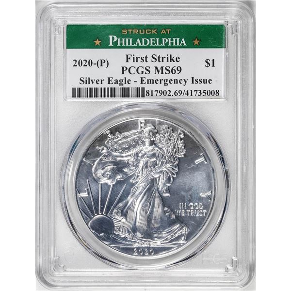 2020-(P) $1 American Silver Eagle Coin PCGS MS69 Emergency Issue Philadelphia