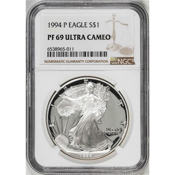 1994-P $1 Proof American Silver Eagle Coin NGC PF69 Ultra Cameo