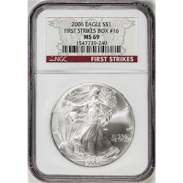 2006 $1 American Silver Eagle Coin NGC MS69 Box #16 First Strikes