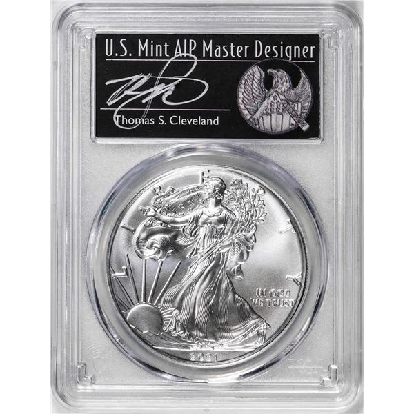 2021-(S) Ty. 1 $1 American Silver Eagle Coin PCGS MS70 Cleveland Signature FDOI