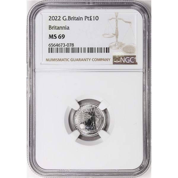 2022 Great Britain 10 Pounds Britannia 1/10oz Platinum Coin NGC MS69