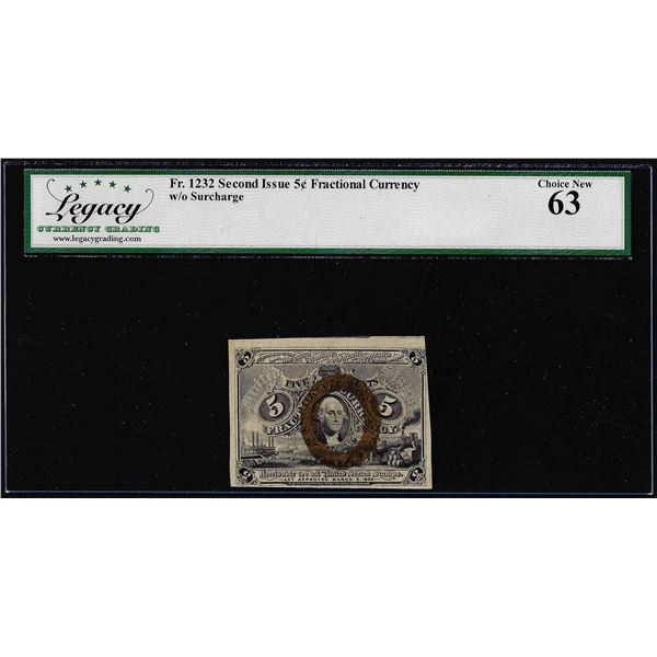 1863 Second Issue Five Cents Fractional Note Fr.1232 Legacy Choice New 63