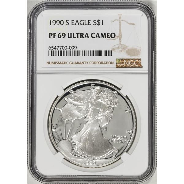 1990-S $1 Proof American Silver Eagle Coin NGC PF69 Ultra Cameo