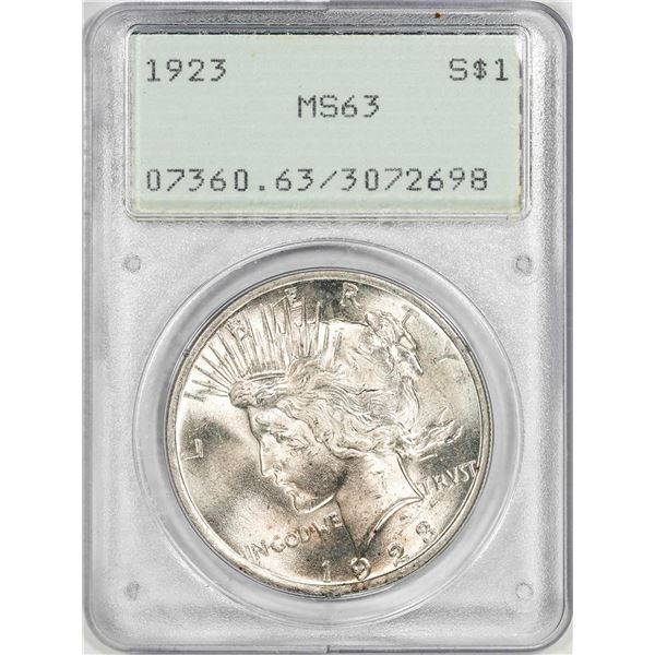 1923 $1 Peace Silver Dollar Coin PCGS MS63 Old Green Rattler
