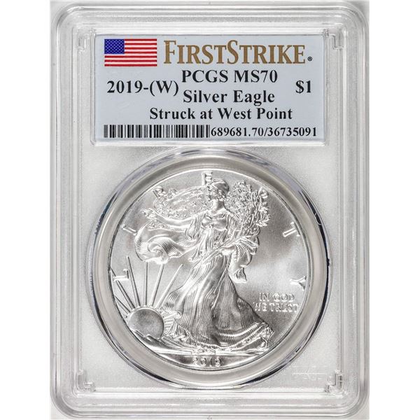 2019-(W) $1 American Silver Eagle Coin PCGS MS70 First Strike West Point Mint