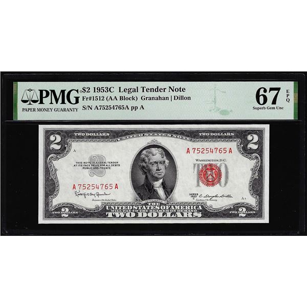 1953C $2 Legal Tender Note Fr.1512 PMG Superb Gem Uncirculated 67EPQ