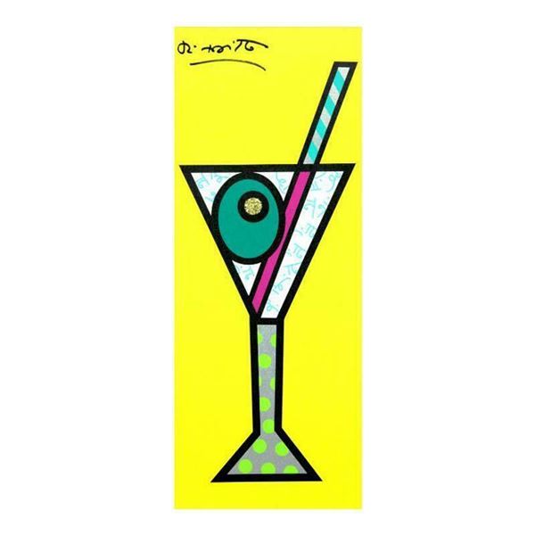 Romero Britto "Yellow Martini" Limited Edition Giclee On Canvas