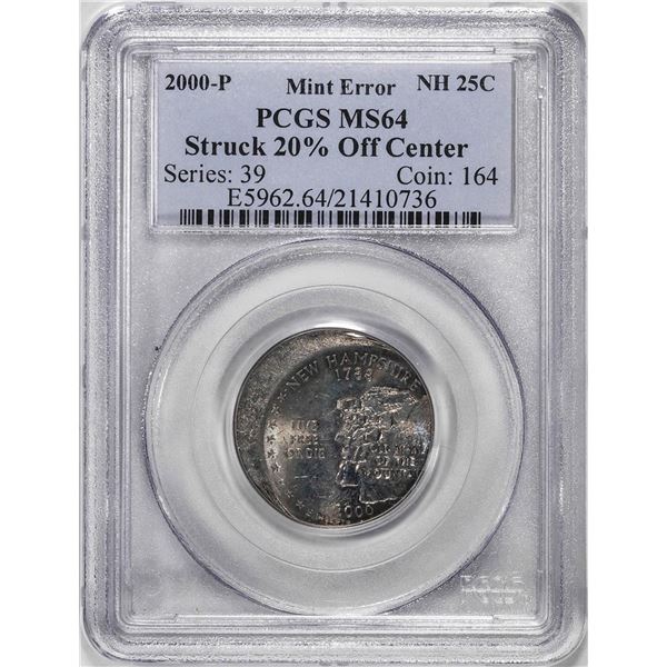 2000-P New Hampshire Quarter Coin Mint ERROR Struck 20% Off Center PCGS MS64