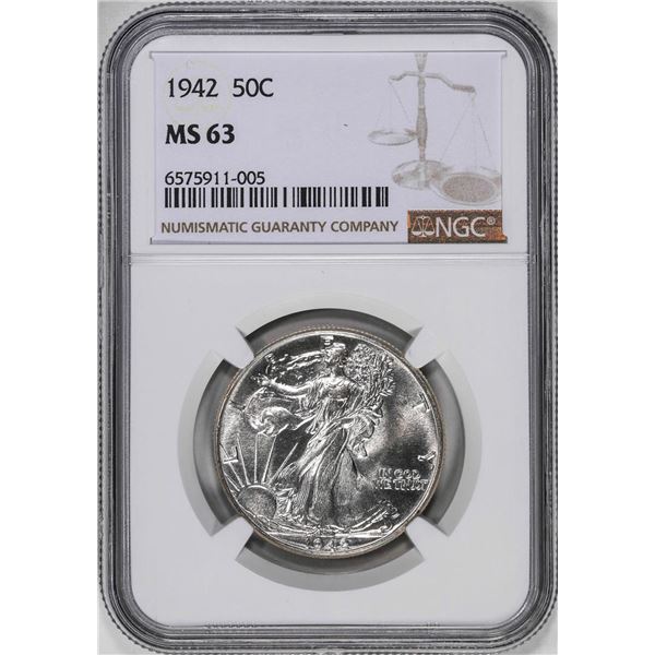 1942 Walking Liberty Half Dollar Coin NGC MS63