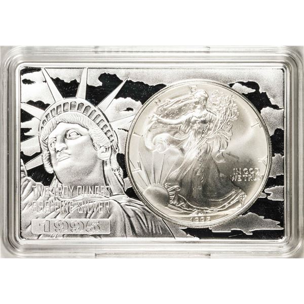 1995 $1 American Silver Eagle Coin & 2oz Silver Bar Set