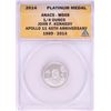 Image 1 : 2014 Proof 1/4 oz Platinum JFK Apollo 11 Anniversary Medal ANACS MS69