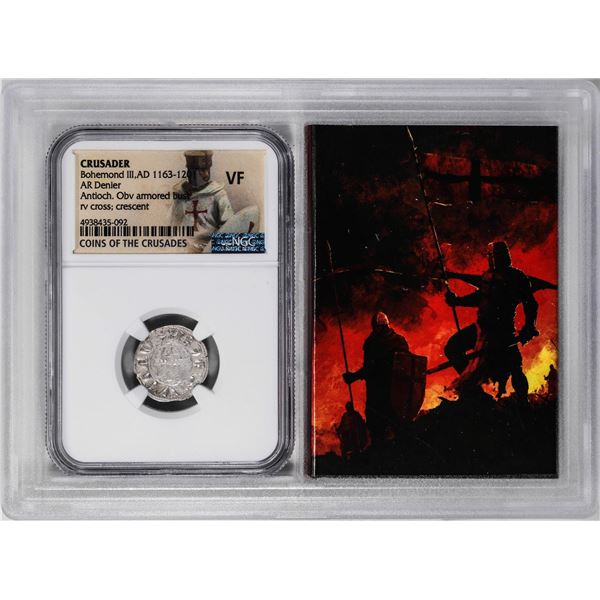 Crusader Bohemond III, 1163-1201 AD AR Denier Ancient Coin NGC VF Story Box