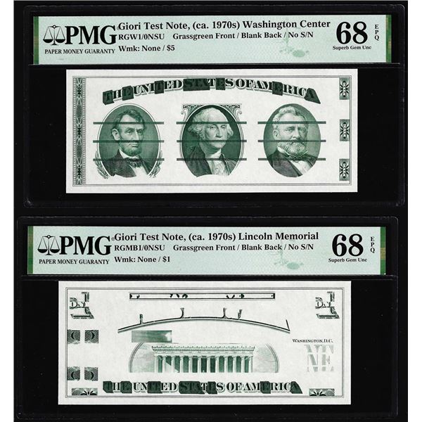 Set of Giori Test Note Washington & Lincoln Memorial PMG Superb Gem Unc 68EPQ