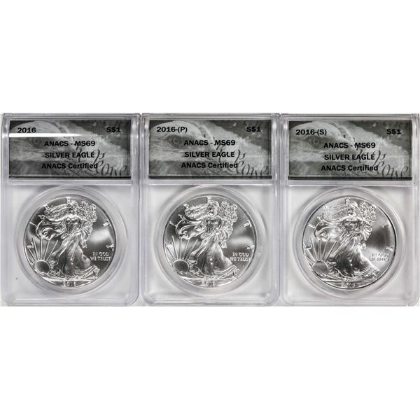 2016-(P)(S) $1 American Silver Eagle (3) Coin Set ANACS MS69
