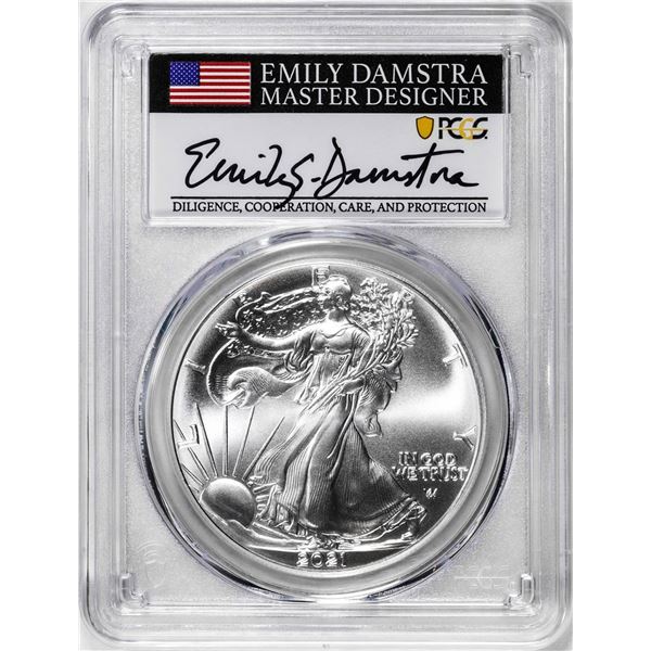 2021 Type 2 $1 American Silver Eagle Coin PCGS MS70 Damstra Signature First Strike