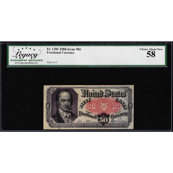 1875 Fifth Issue 50 Cent Fractional Currency Note Fr.1381 Legacy Choice About New 58