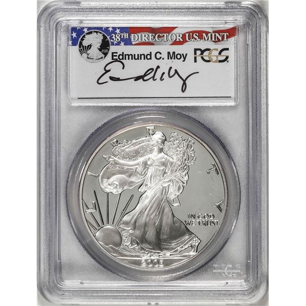 2003-W $1 Proof American Silver Eagle Coin PCGS PR69DCAM Edmund Moy Signature