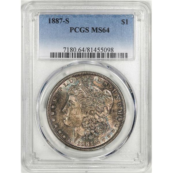 1887-S $1 Morgan Silver Dollar Coin PCGS MS64 Nice Toning