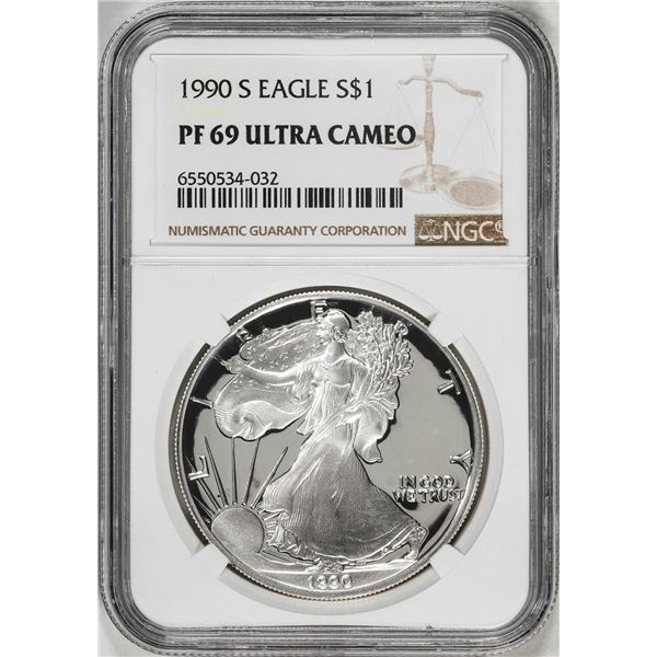 1990-S $1 Proof American Silver Eagle Coin NGC PF69 Ultra Cameo
