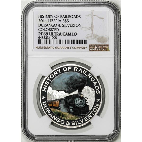 2011 Liberia $5 History of Railroads Durango & Silverton Coin NGC PF69 Ultra Cameo