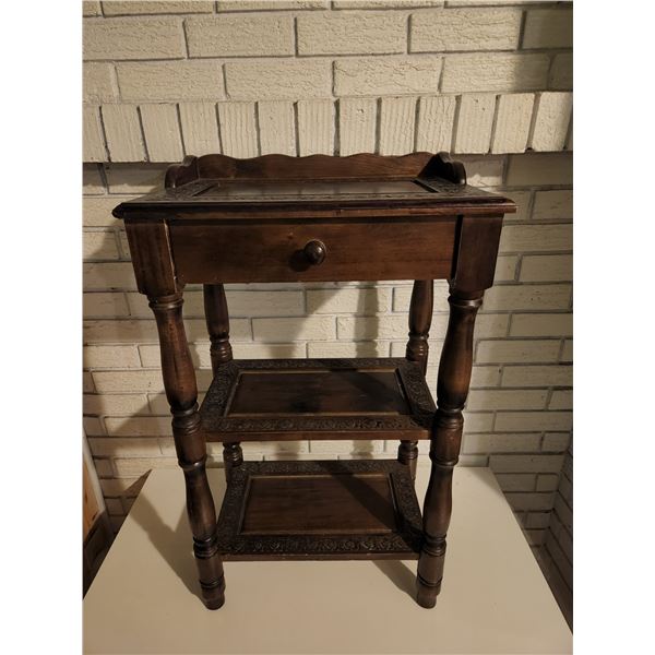 Ornate Wood Carved Accent Table with Drawer