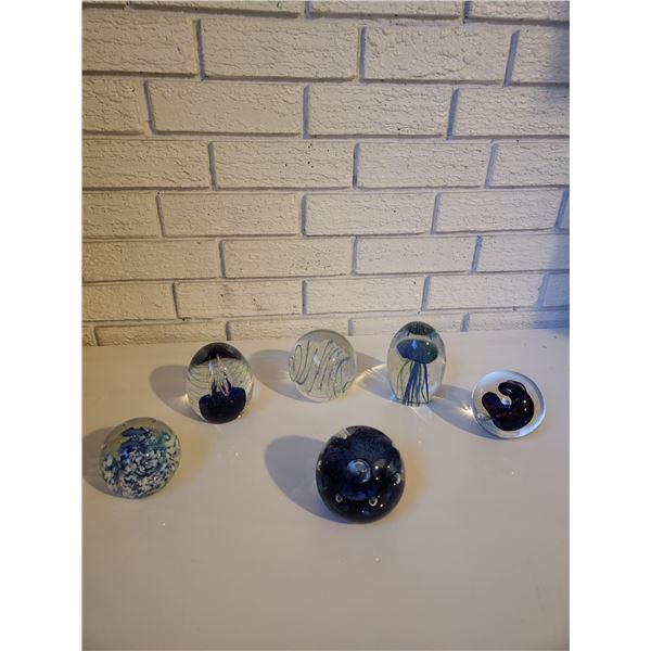 Hand Blown Glass Paperweights x6