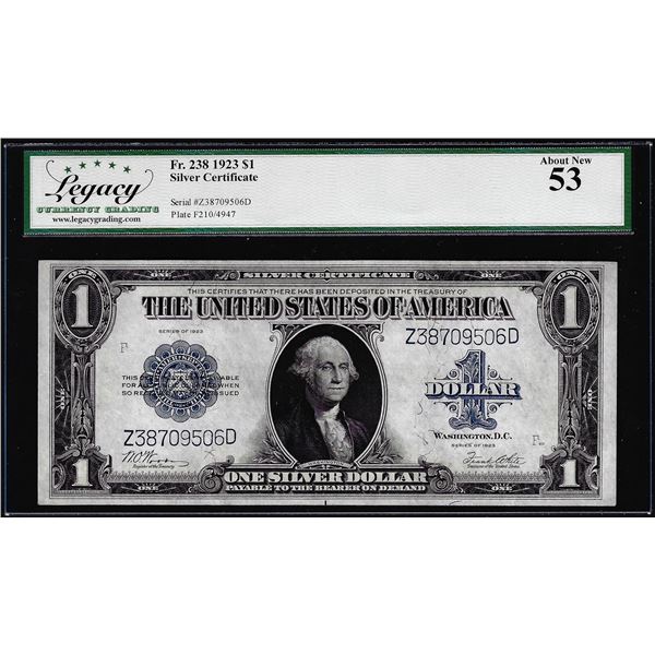 1923 $1 Silver Certificate Note Fr.238 Legacy About New 53