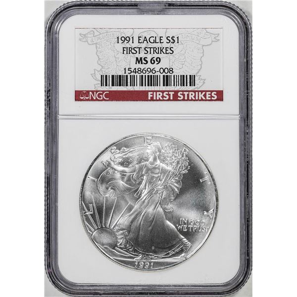 1991 $1 American Silver Eagle Coin NGC MS69 First Strikes