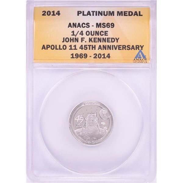 2014 Proof 1/4 oz Platinum JFK Apollo 11 Anniversary Medal ANACS MS69