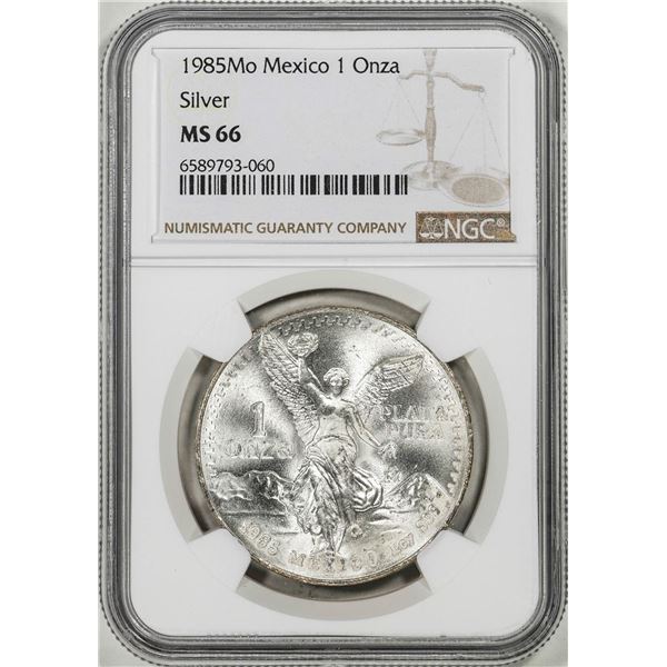 1985Mo Mexico 1 Onza Libertad Silver Coin NGC MS66