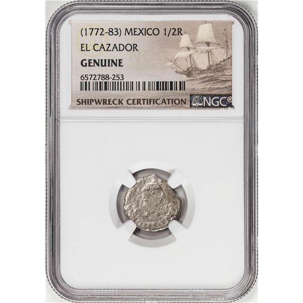 El Cazador Shipwreck (1772-83) Mexico 1/2 Real Silver Coin NGC Genuine w/ Story Card