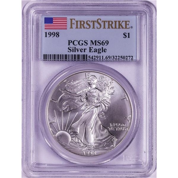 1998 $1 American Silver Eagle Coin PCGS MS69 First Strike