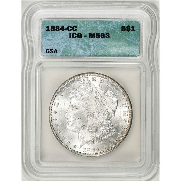 1884-CC $1 Morgan Silver Dollar Coin GSA Hoard ICG MS63
