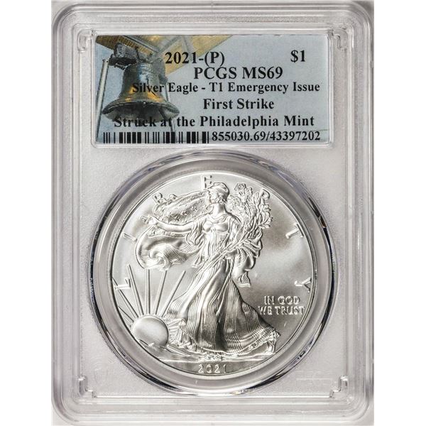 2021-(P) Type 1 $1 American Silver Eagle Coin PCGS MS69 First Strike Emergency Issue