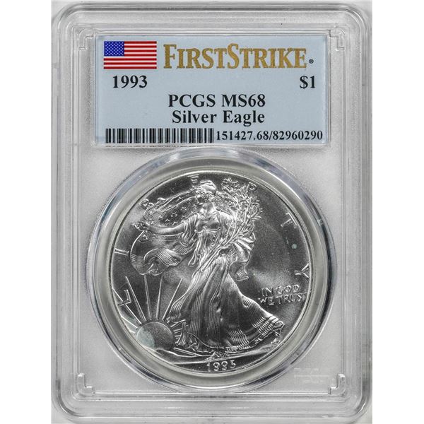 1993 $1 American Silver Eagle Coin PCGS MS68 First Strikes