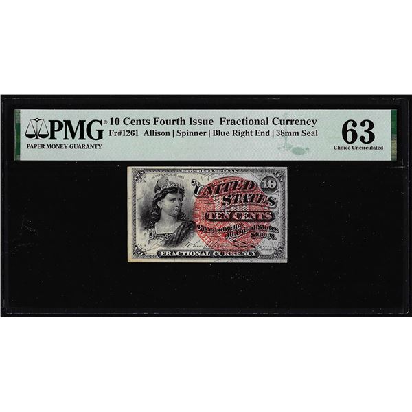 1863 Fourth Issue 10 Cents Fractional Currency Note Fr.1261 PMG Ch. Uncirculated 63