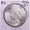 1934-D $1 Peace Silver Dollar Coin
