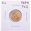 1854 Type 2 $1 Indian Princess Head Gold Dollar Coin