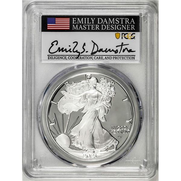 2021-S Type 2 $1 American Silver Eagle Coin PCGS PR70DCAM Emily Damstra Signature FS