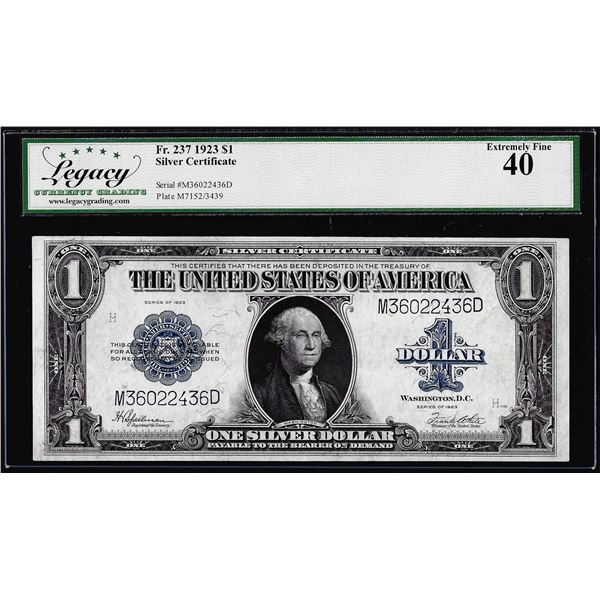 1923 $1 Silver Certificate Note Fr.237 Legacy Extremely Fine 40