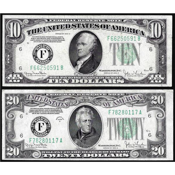 Lot of 1934D $10 & $20 Federal Reserve Notes Atlanta