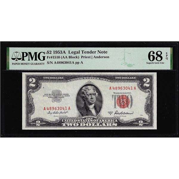 1953A $2 Legal Tender Note Fr.1510 PMG Superb Gem Uncirculated 68EPQ