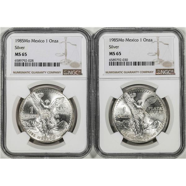 Lot of (2) 1985Mo Mexico 1 Onza Libertad Silver Coins NGC MS65