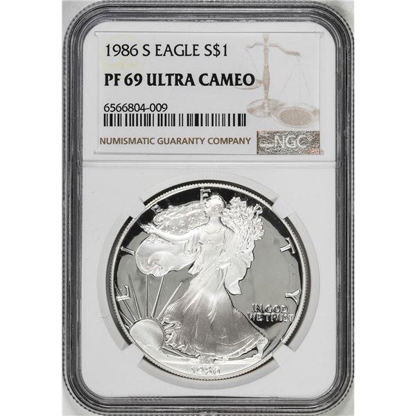 1986-S $1 Proof American Silver Eagle Coin NGC PF69 Ultra Cameo