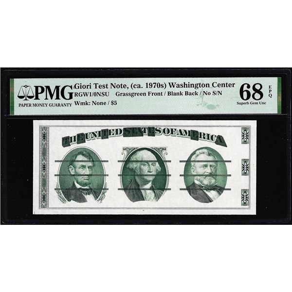 Circa 1970's Washington Center Giori Test Note PMG Superb Gem Uncirculated 68EPQ