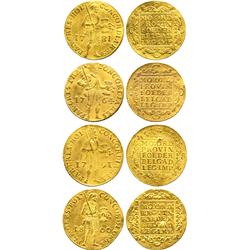 WORLD COINS. NETHERLANDS. Gold Ducats (4), 1764, 1781, 1791, 1800.  All with some form of 
