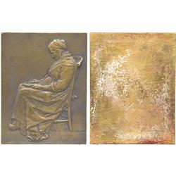 COMMEMORATIVE MEDALS BY THEME. Art Medal, Bronze Plaquette, elderly lady seated left, dres