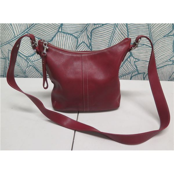 Burgundy Designer Shoulder Bag w/ Monogrammed Interior